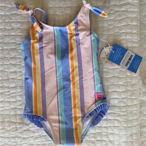 RuffleButts Rainbow Striped Tie Shoulder One Piece Swimsuit 2T